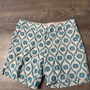 LOFT Teal Floral Medallion Cotton Shorts on Cream